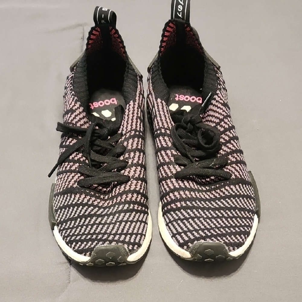 Adidas Black and Pink Athletic Shoes with Flexible Knit